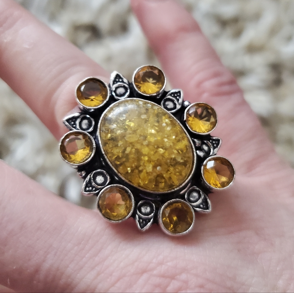 New Amber and Citrine 925 Silver Statement Ring. - Picture 5 of 12